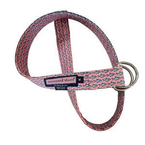 Vineyard Vines Pink Blue Shark Print Cotton Belt Size Medium Silver Buckle